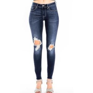 Kancan Distressed Knee Skinny Jeans Dark Wash